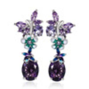 OVAL PURPLE ZIRCON FLOWER EARRINGS WOMEN'S PO
